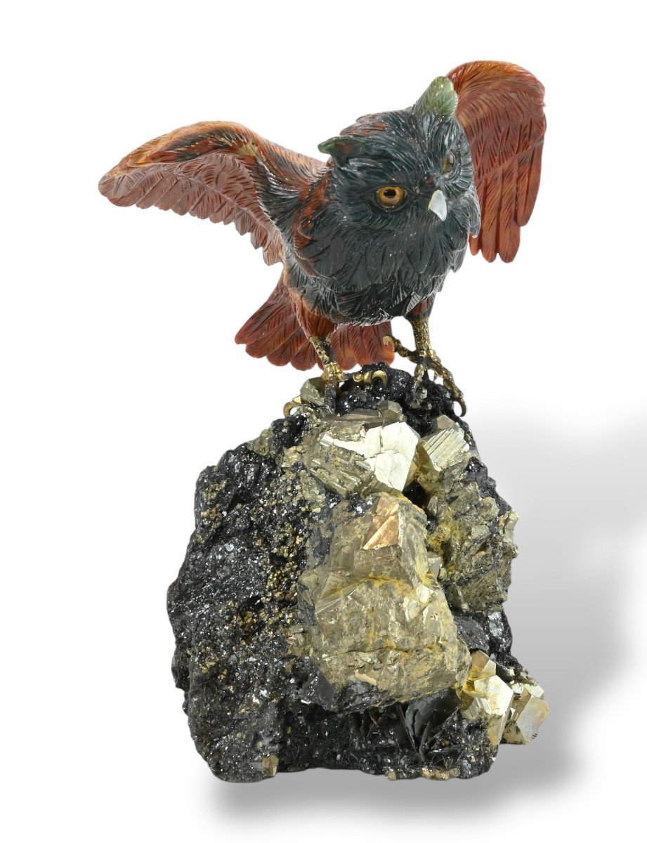 Erwin Klein - Owl In Hard Stone And Semi-precious Stones - Switzerland 1980s-photo-3